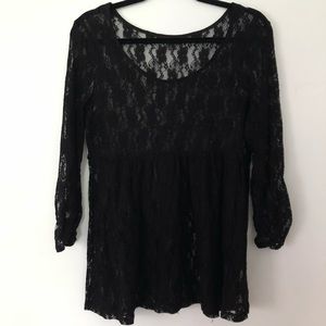 Black Lace Scoop Neck Babydoll Top